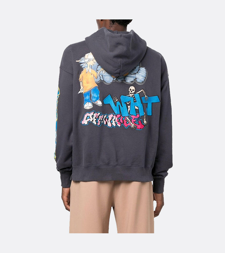Off-white Graffiti-print Cotton Hoodie Grey